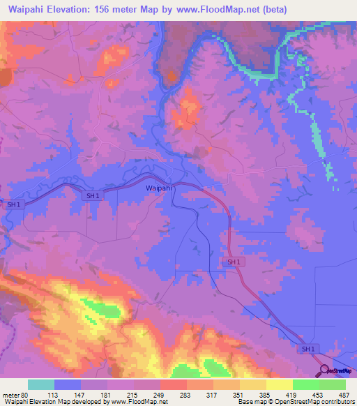 Waipahi,New Zealand Elevation Map
