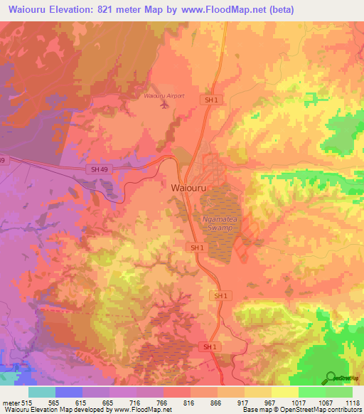 Waiouru,New Zealand Elevation Map