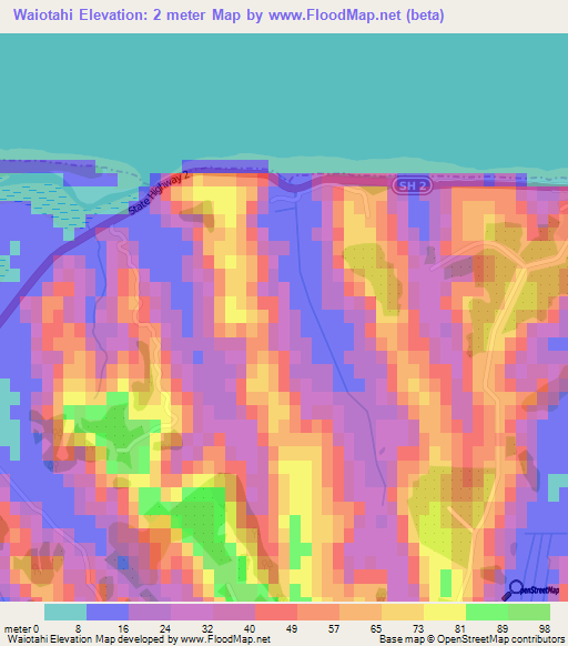 Waiotahi,New Zealand Elevation Map