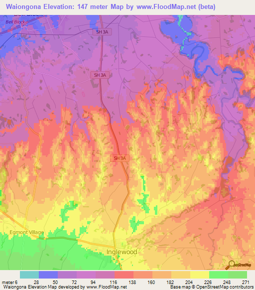 Waiongona,New Zealand Elevation Map
