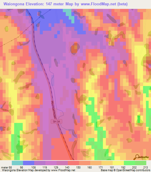 Waiongona,New Zealand Elevation Map