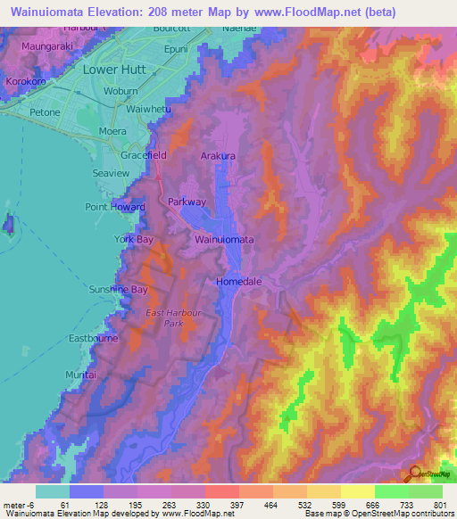 Wainuiomata,New Zealand Elevation Map