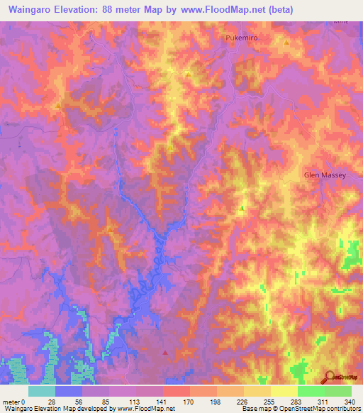Waingaro,New Zealand Elevation Map