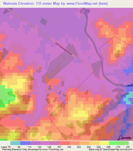 Waimata,New Zealand Elevation Map