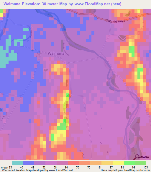 Waimana,New Zealand Elevation Map
