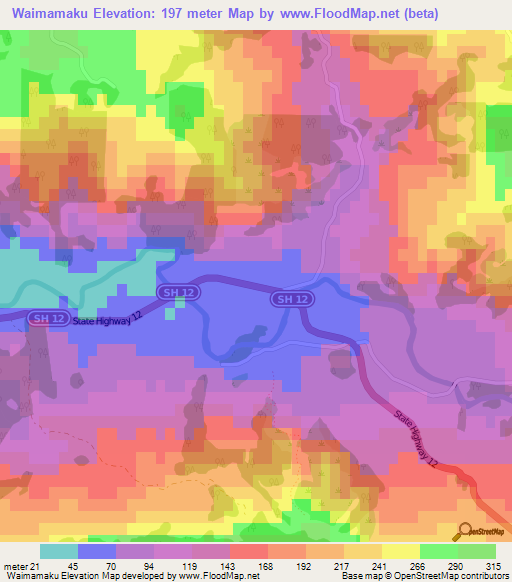 Waimamaku,New Zealand Elevation Map