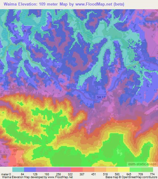 Waima,New Zealand Elevation Map