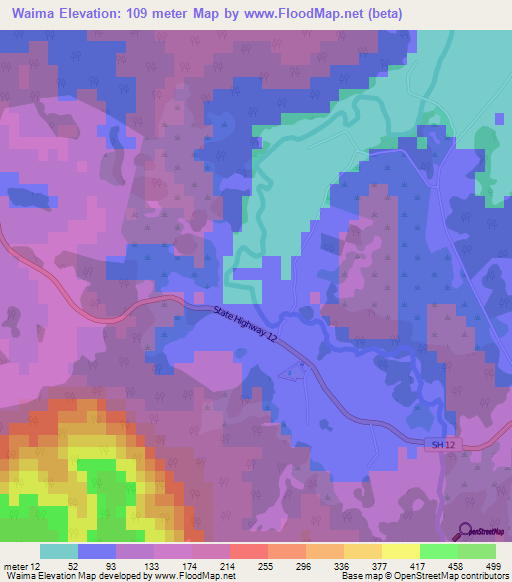 Waima,New Zealand Elevation Map