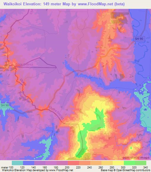 Waikoikoi,New Zealand Elevation Map