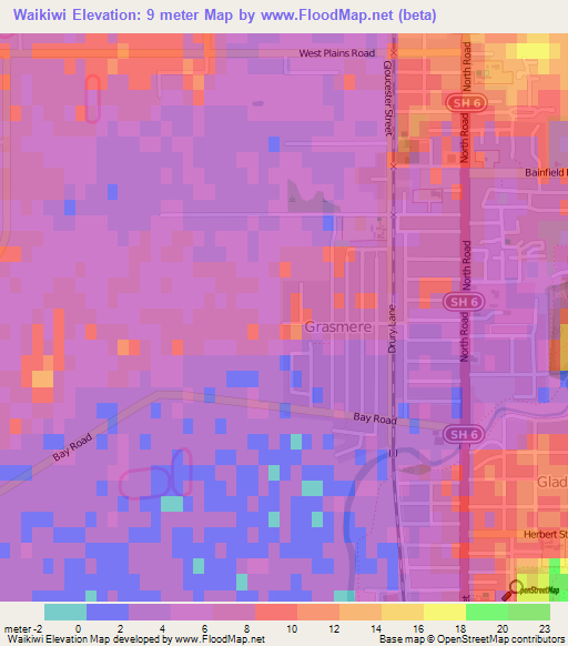 Waikiwi,New Zealand Elevation Map
