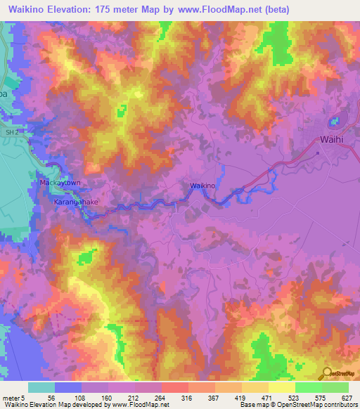 Waikino,New Zealand Elevation Map