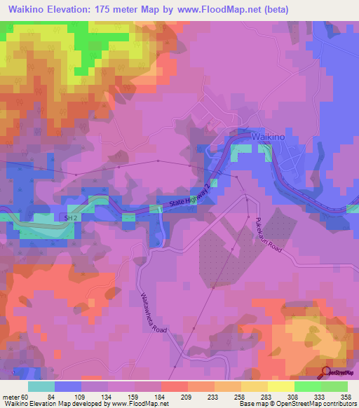 Waikino,New Zealand Elevation Map