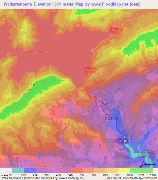 Waikaremoana,New Zealand Elevation Map