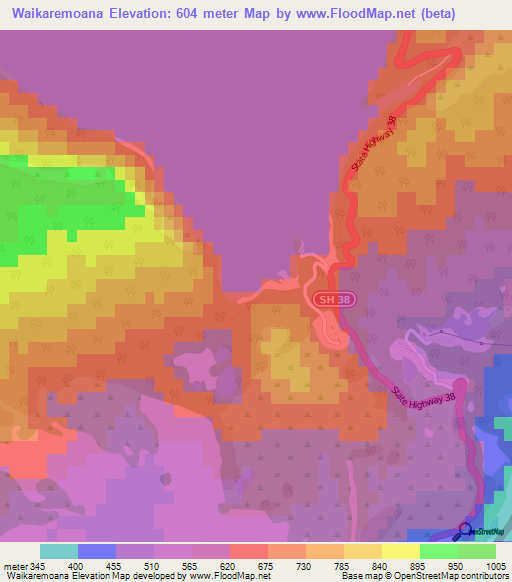 Waikaremoana,New Zealand Elevation Map