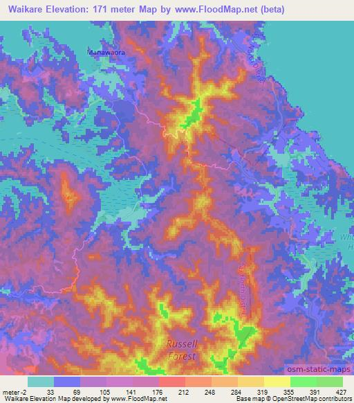 Waikare,New Zealand Elevation Map