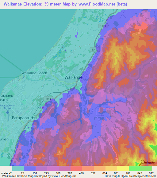 Waikanae,New Zealand Elevation Map
