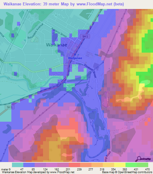 Waikanae,New Zealand Elevation Map