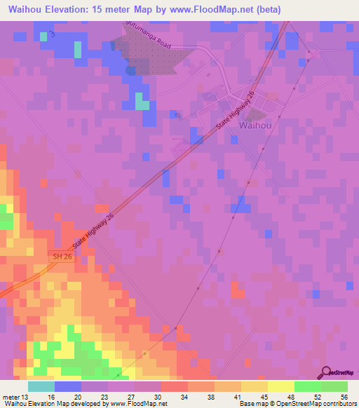 Waihou,New Zealand Elevation Map