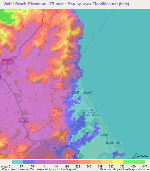Waihi Beach,New Zealand Elevation Map