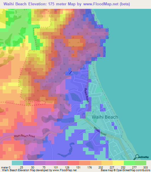 Waihi Beach,New Zealand Elevation Map