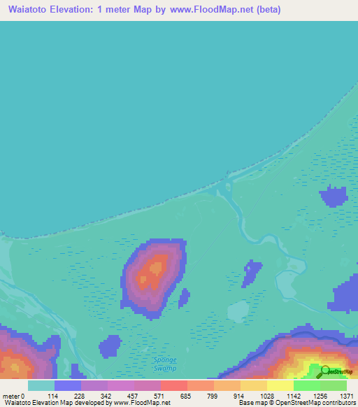 Waiatoto,New Zealand Elevation Map