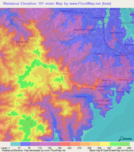 Waiatarua,New Zealand Elevation Map