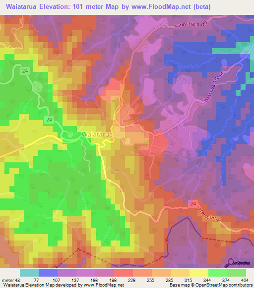 Waiatarua,New Zealand Elevation Map