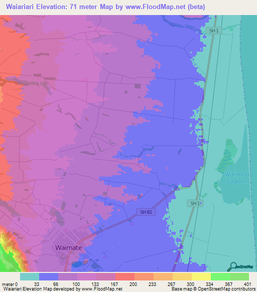 Waiariari,New Zealand Elevation Map