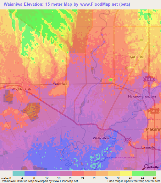 Waianiwa,New Zealand Elevation Map