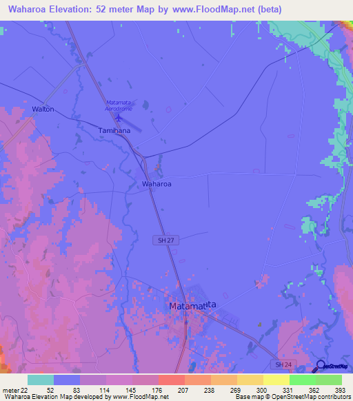 Waharoa,New Zealand Elevation Map