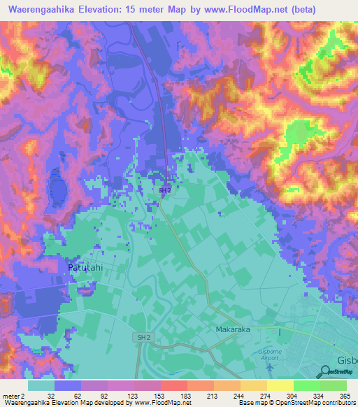 Waerengaahika,New Zealand Elevation Map