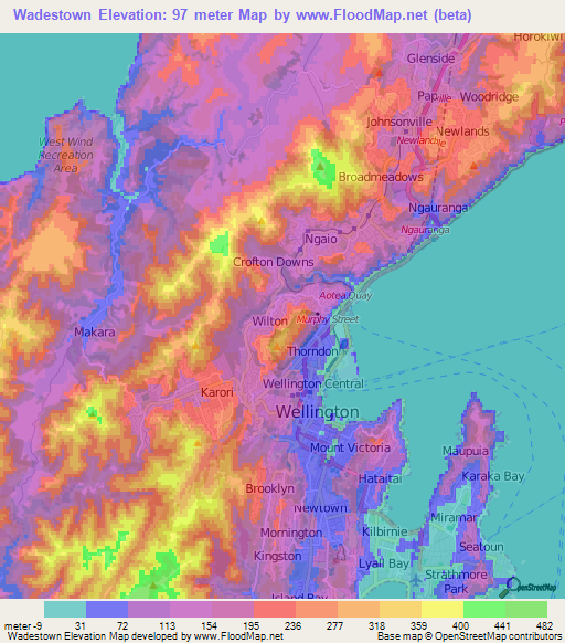 Wadestown,New Zealand Elevation Map