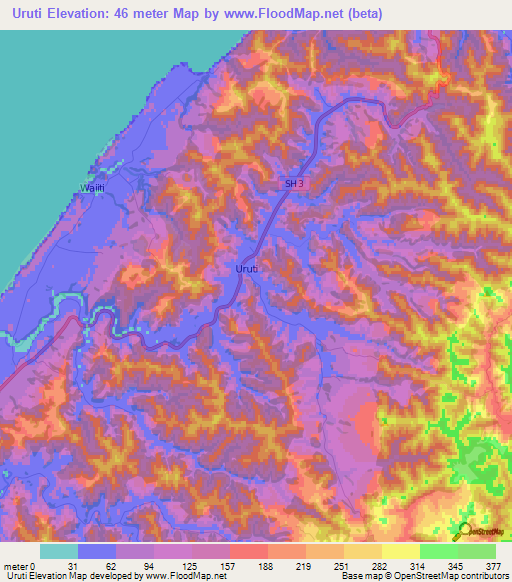 Uruti,New Zealand Elevation Map