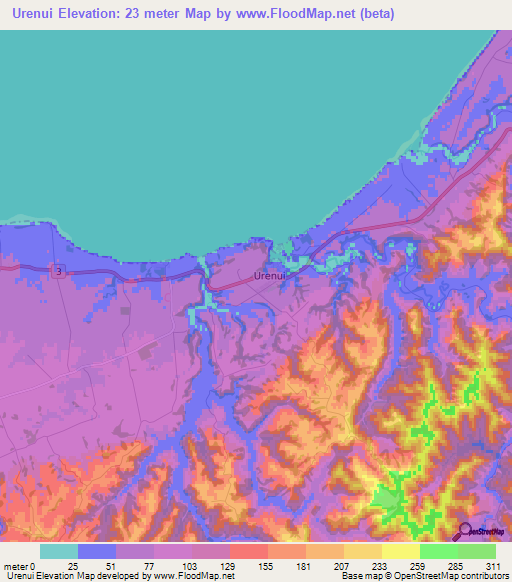 Urenui,New Zealand Elevation Map