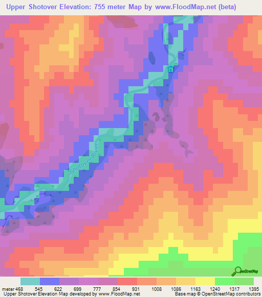 Upper Shotover,New Zealand Elevation Map