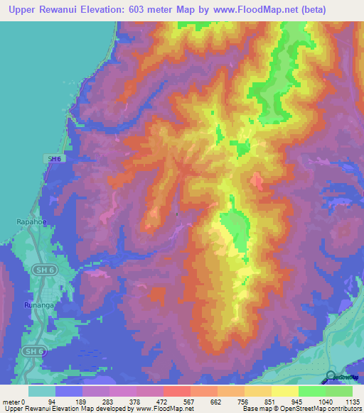 Upper Rewanui,New Zealand Elevation Map