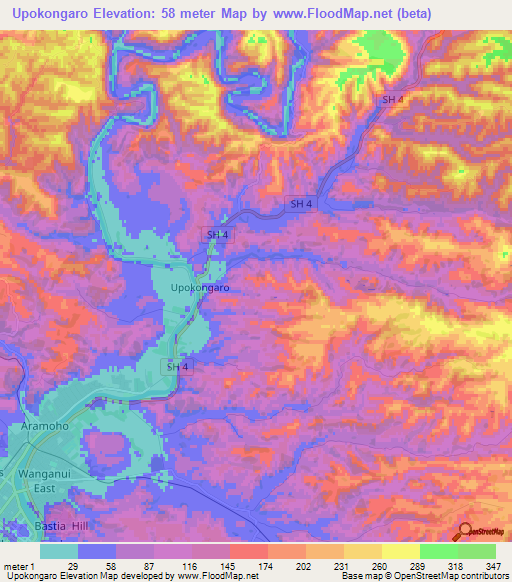 Upokongaro,New Zealand Elevation Map