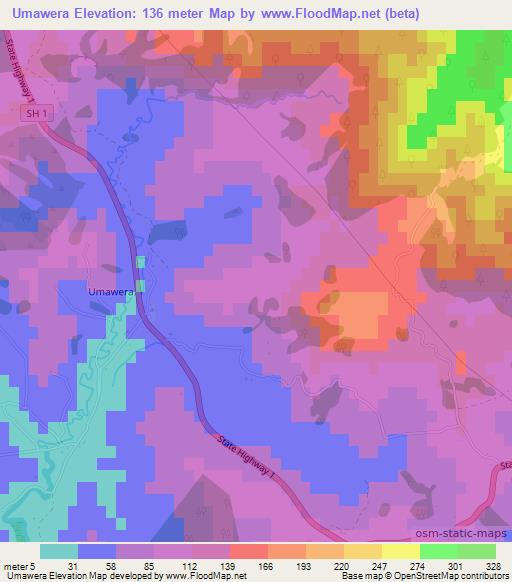 Umawera,New Zealand Elevation Map