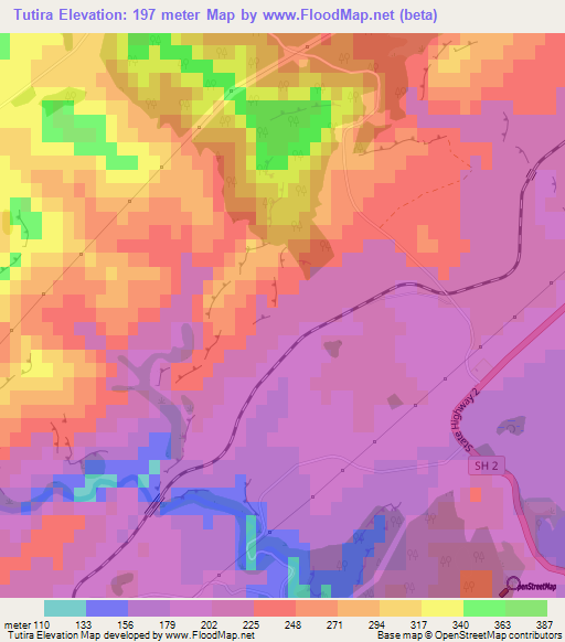 Tutira,New Zealand Elevation Map