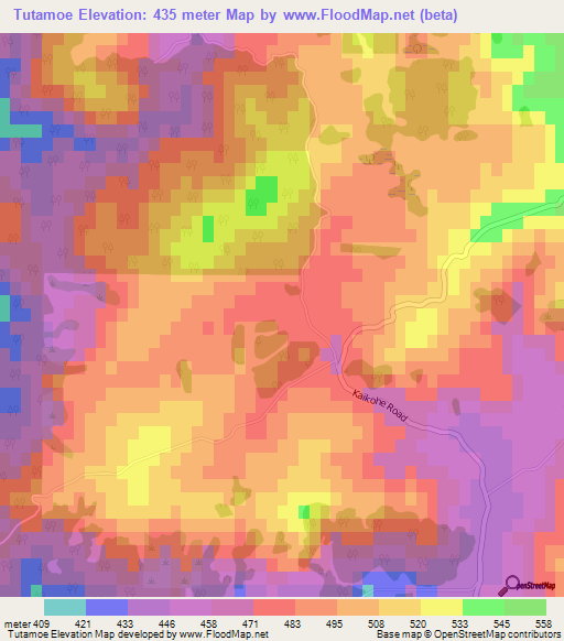 Tutamoe,New Zealand Elevation Map