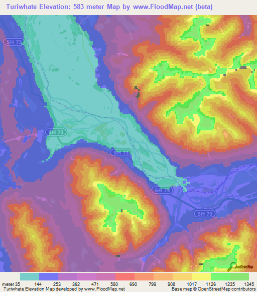 Turiwhate,New Zealand Elevation Map