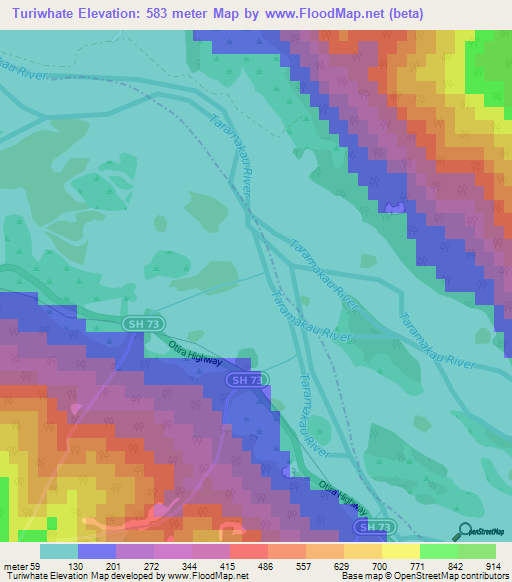 Turiwhate,New Zealand Elevation Map