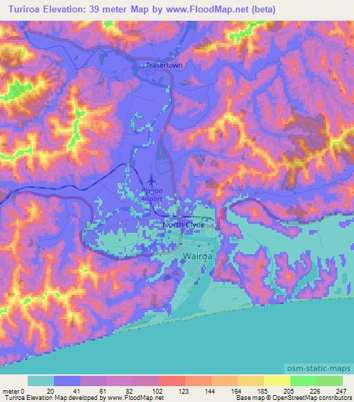 Turiroa,New Zealand Elevation Map