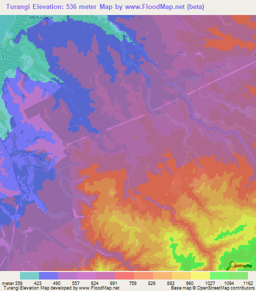Turangi,New Zealand Elevation Map