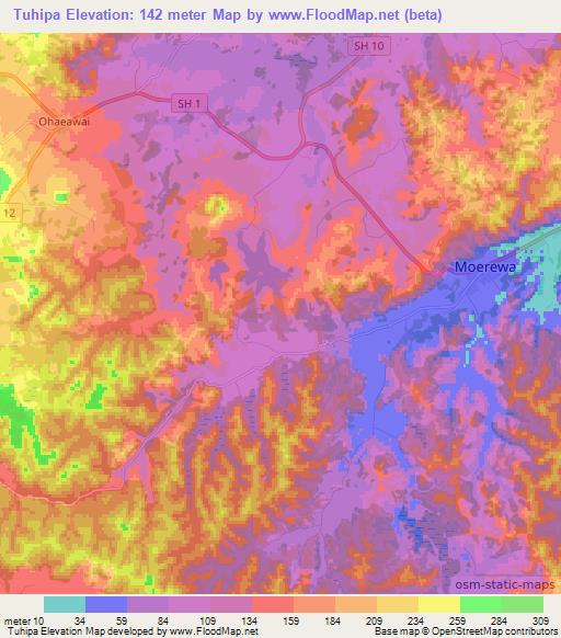 Tuhipa,New Zealand Elevation Map