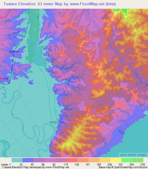 Tuatara,New Zealand Elevation Map