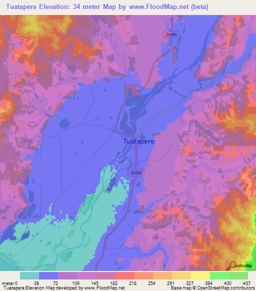 Tuatapere,New Zealand Elevation Map