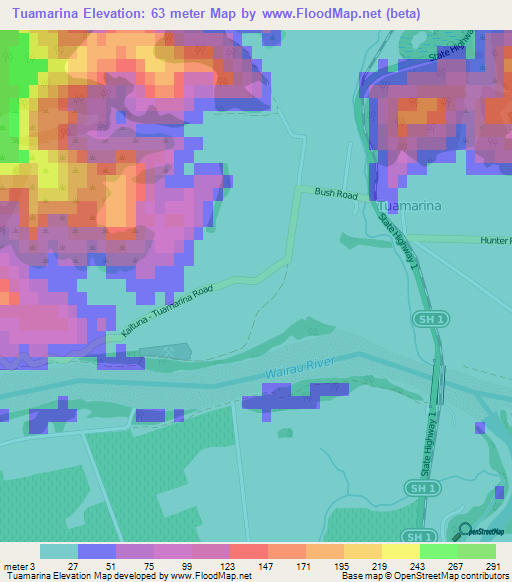 Tuamarina,New Zealand Elevation Map
