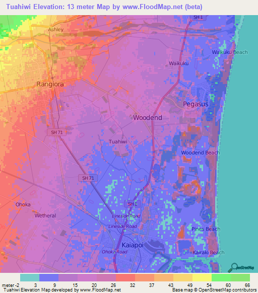 Tuahiwi,New Zealand Elevation Map
