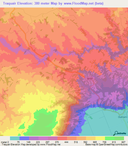 Traquair,New Zealand Elevation Map